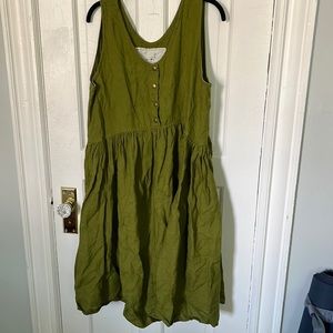 “Not Perfect Linen” Green Sleeveless 100% Linen Dress